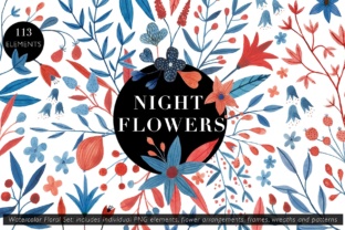 Night Flowers Watercolor Floral Set: Elevating Brand Aesthetics with Moonlit, Hand-Painted Authenticity